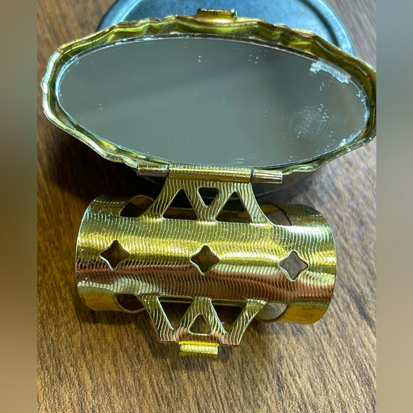 Vintage Victorian style porcelain painted lipstick holder and mirror combo. - Picture 2 of 3